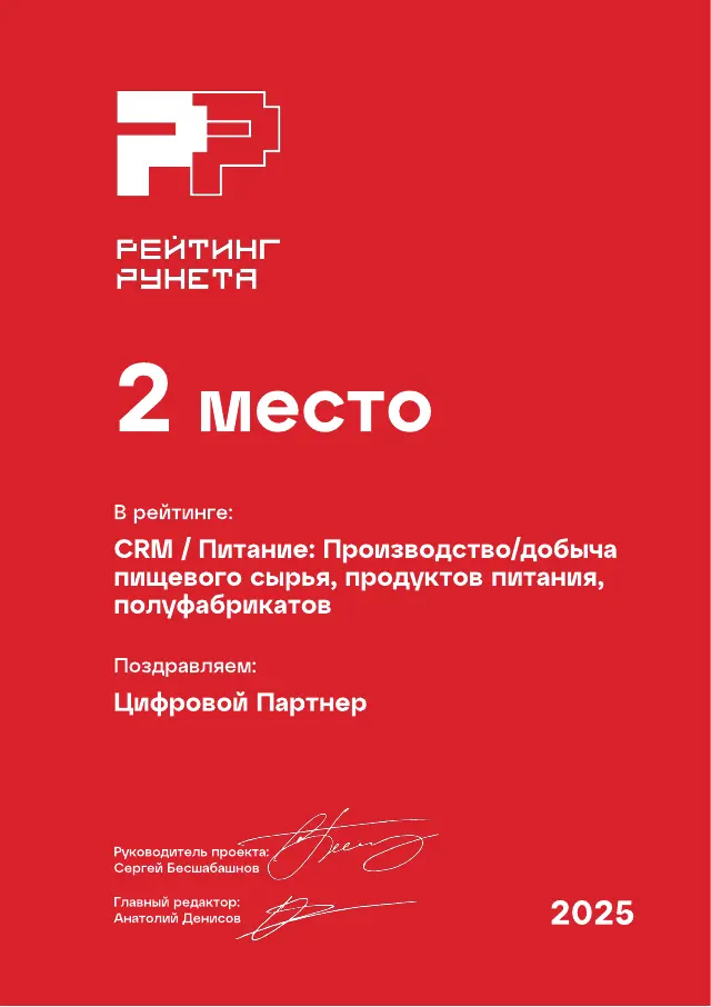 Рейтинг Рунета: Питание · Производство · добыча пищевого сырья, продуктов питания, полуфабрикатов, 2 место, 2025