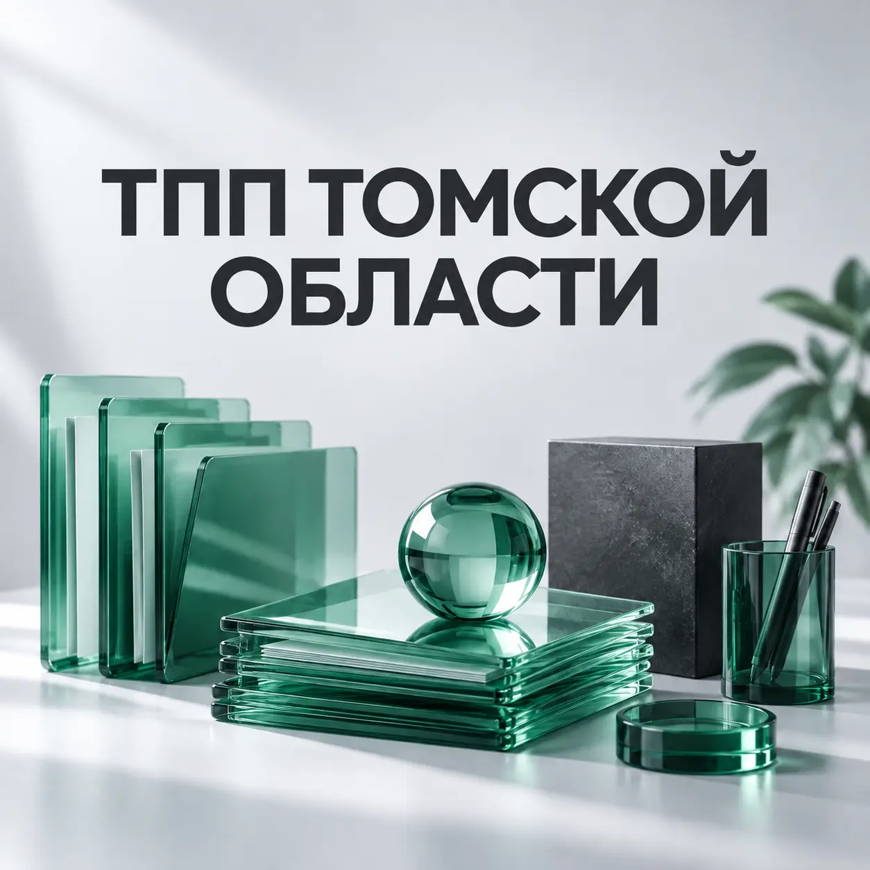 ТПП Томской области: зелёные стеклянные формы и документы на светлом фоне