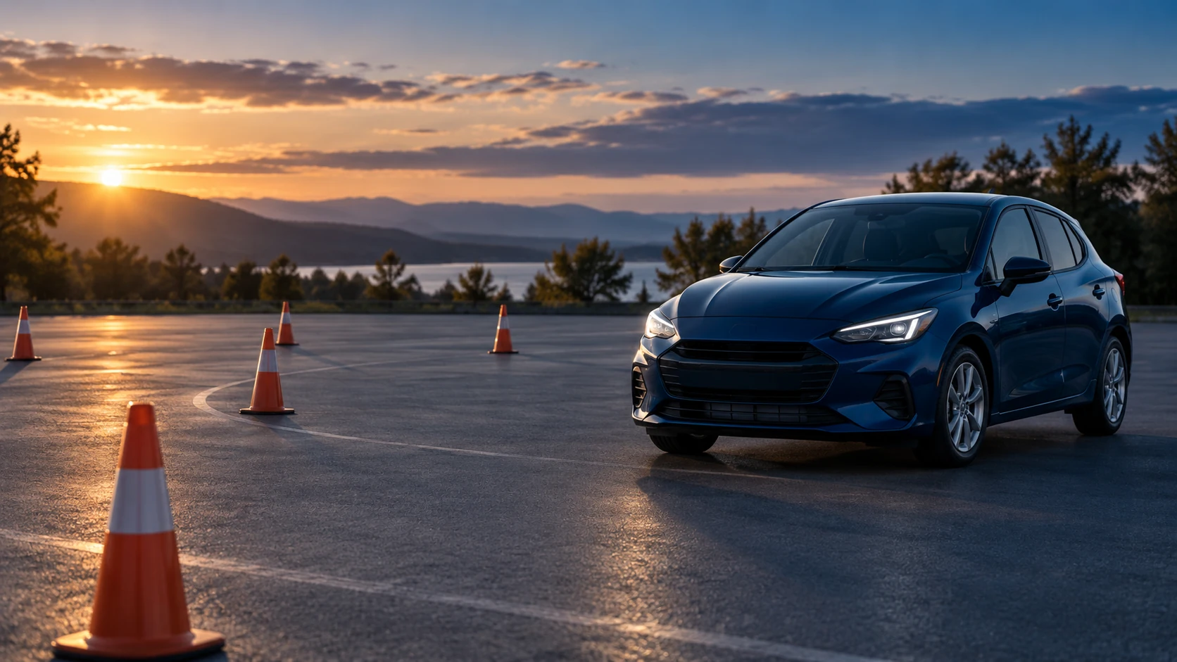 Концептуальная иллюстрация кейса автошколы Сатурн: учебный автомобиль на площадке для вождения